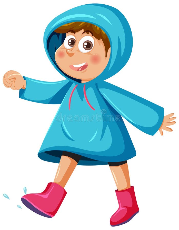 A Boy Wearing Raincoat and Boots Stock Vector Illustration of