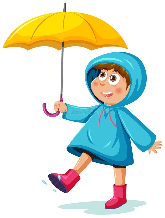 A Boy Wearing Raincoat and Holding Umbrella Stock Vector Illustration