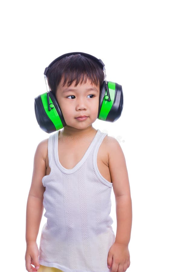 Boy in a White Singlet Wearing Earmuffs Stock Photo Image of hearing