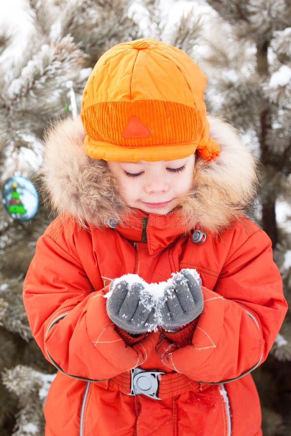 Boy at the Winter Walk, Keeps the Snow Stock Image Image of white, happiness 22351653