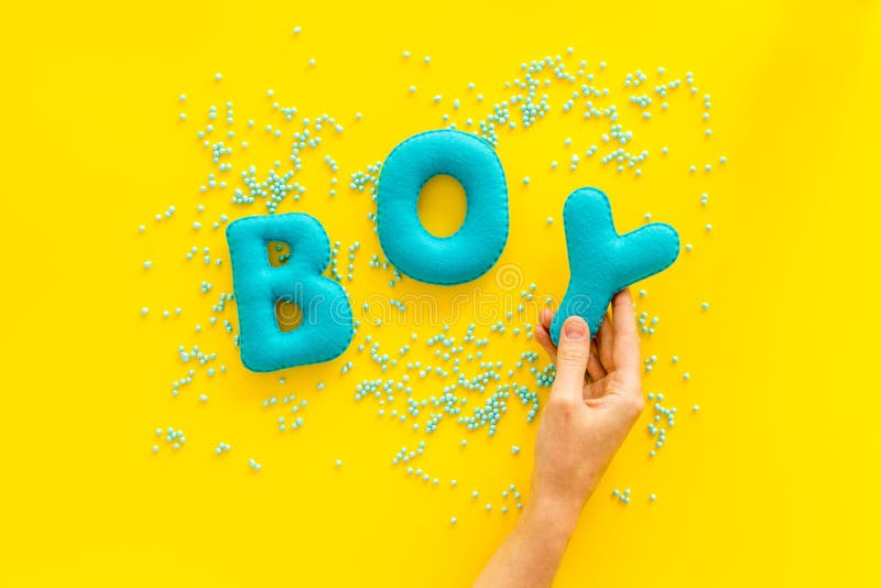 Boy Word As Decoration for Baby Shower on Yellow Background Top View Stock  Photo - Image of conceptual, child: 160062454