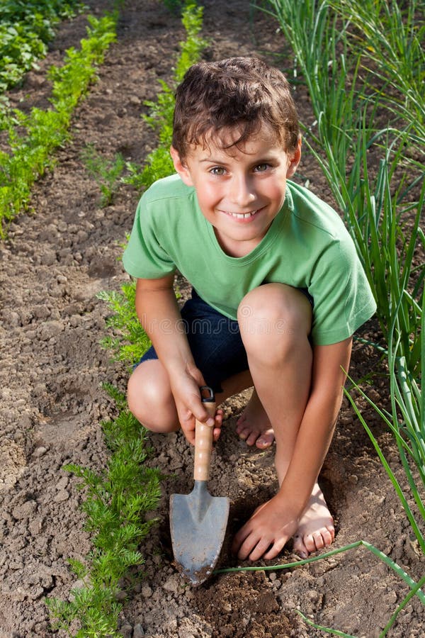 Boy working in the garden