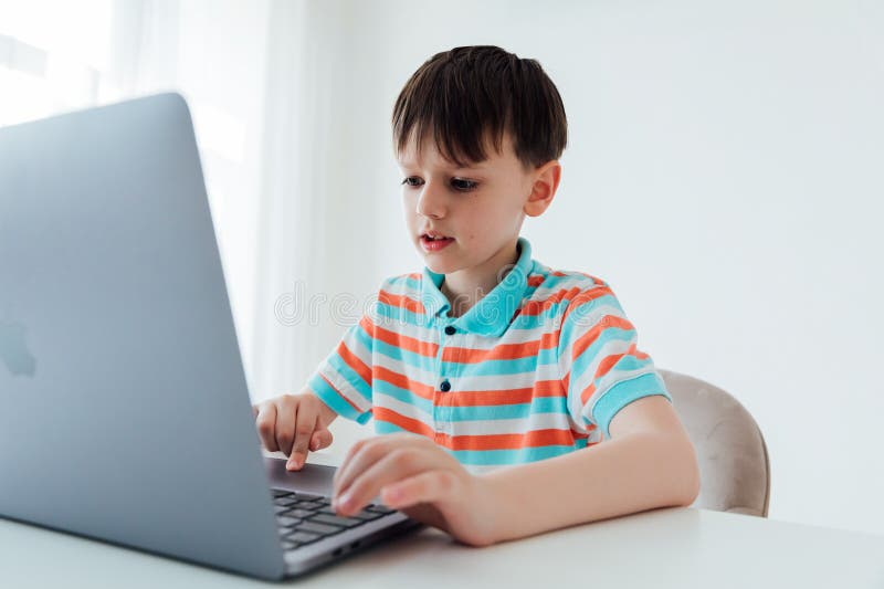 Boy Working Studying on Laptop Online at School Stock Image Image of educational, learn 300004349