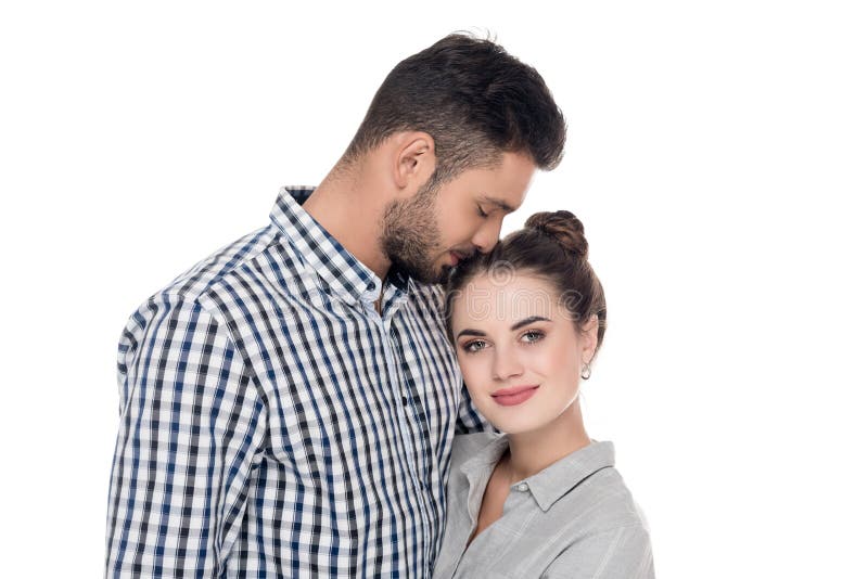 Boyfriend Kissing Girlfriend Isolated Stock Photo - Image of adults