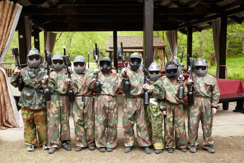 Boys In Camouflage Suits With Paintball Markers Stock Image Image