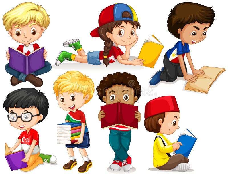 Boys and girl reading books stock illustration Boys and girl reading books stock illustration