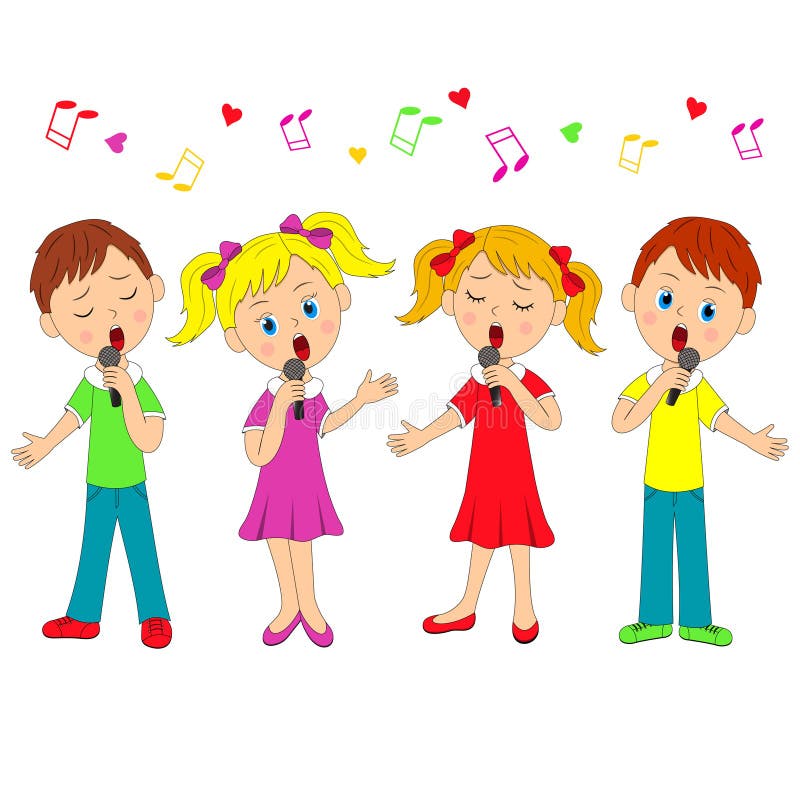 Boys and girls singing vector illustration
