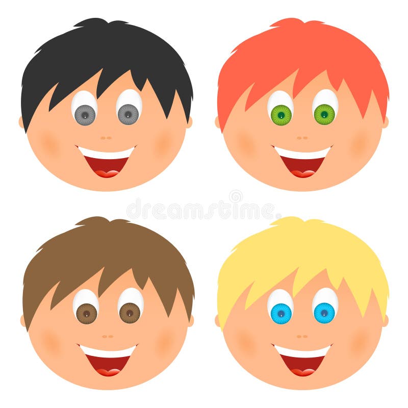 Boys Set Children`s Faces with Different Hair Color and Eyes with a Big  Smile with an Open Mouth with Tongue and White Teeth. Comb Stock Vector -  Illustration of happiness, ears: 84281409