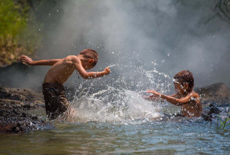 Boys Splash Water Stock Image Image Of Enthusiasm Childhood 72828715