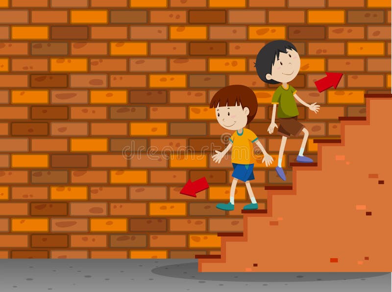 Boys walking up and down the stairs vector illustration Boys walking up and down the stairs vector illustration