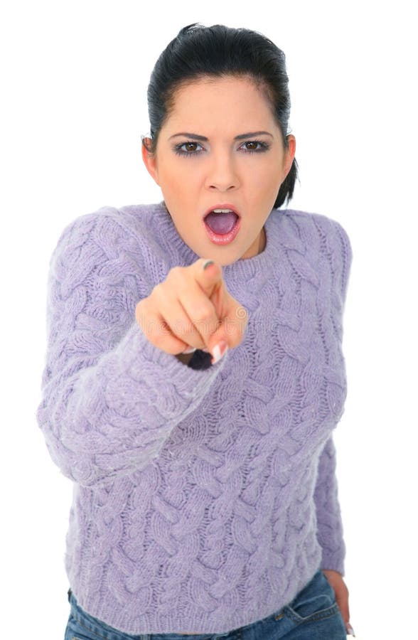 Boze Vrouw die aan Camera richt stock afbeelding