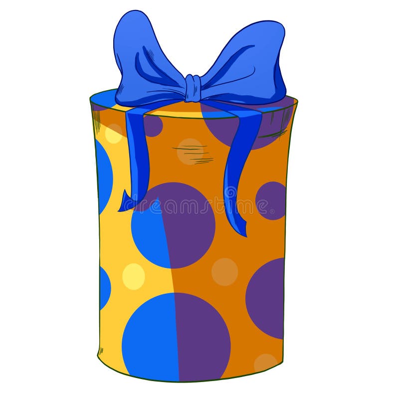 Boîte-cadeau jaune de cylindre avec l'arc bleu illustration stock Boîte-cadeau jaune de cylindre avec l'arc bleu illustration stock