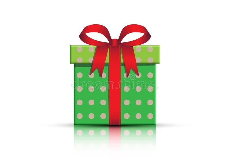 Boîte-cadeau vert avec le ruban rouge et arc sur le fond blanc illustration stock Boîte-cadeau vert avec le ruban rouge et arc sur le fond blanc illustration stock