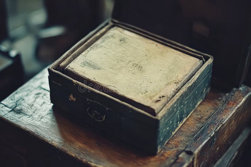 Boîte en bois avec couvercle sur une table images libres de droits