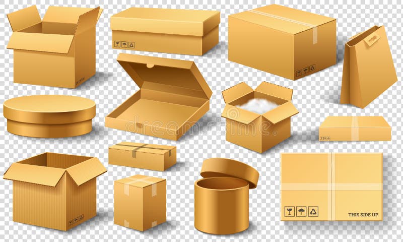Boîte en carton vide réaliste ouverte La livraison de Brown Cartonnez le paquet avec fragile se connectent le fond blanc transpar