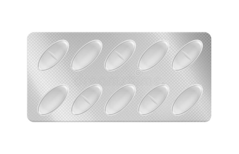 Boîtes. Le comprimé médical réaliste de paquets de pilules a emballé individuellement la capsule dans la vue de face de récipient illustration de vecteur