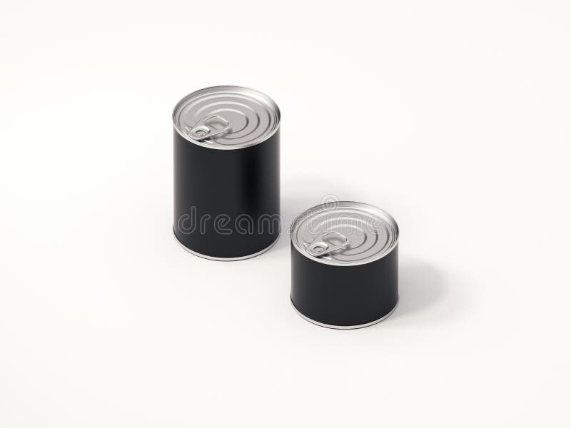 Two black cans isolated on white background, 3d rendering. Two black cans isolated on white background, 3d rendering.