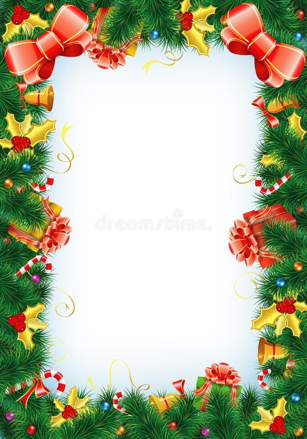 Christmas Frame with Candy, Fir Branches, Mistletoe, Gift, element for design, vector illustration. Christmas Frame with Candy, Fir Branches, Mistletoe, Gift, element for design, vector illustration