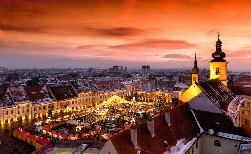 Boże Narodzenie rynek w Sibiu, Transylvania Rumunia obraz stock Boże Narodzenie rynek w Sibiu, Transylvania Rumunia obraz stock