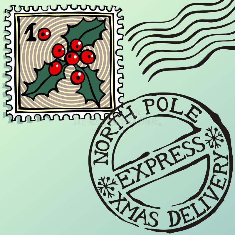 Illustration of Christmas stamps with mistletoe. Illustration of Christmas stamps with mistletoe