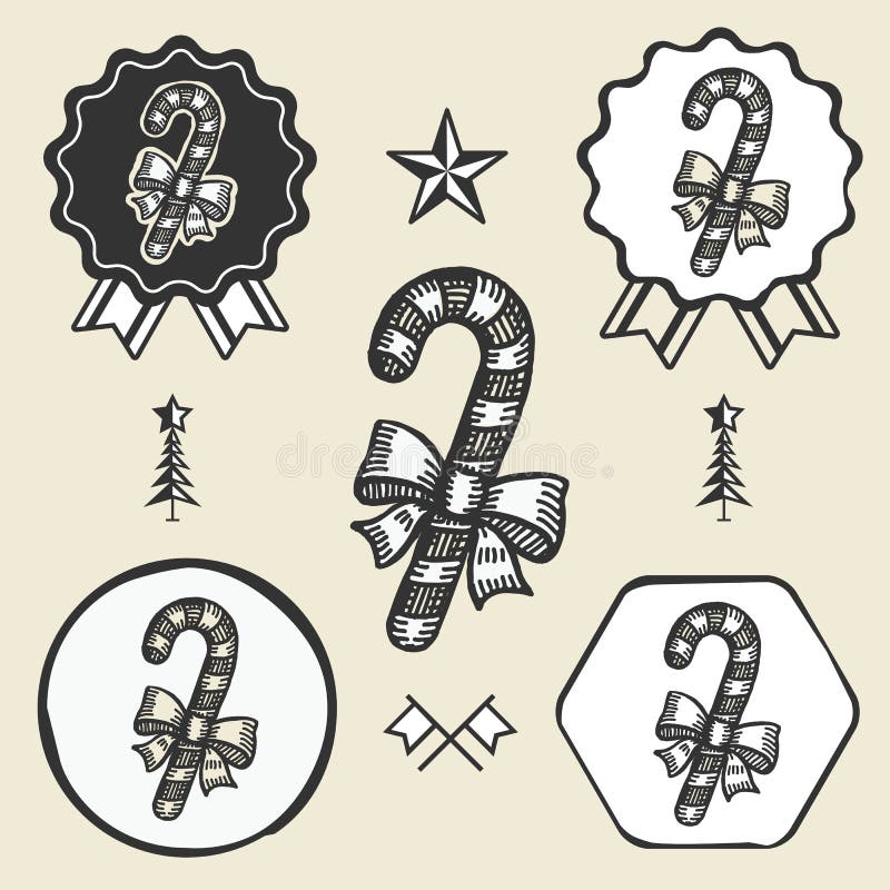 Bożenarodzeniowa cukierku kija rocznika symbolu emblemata etykietka ilustracji