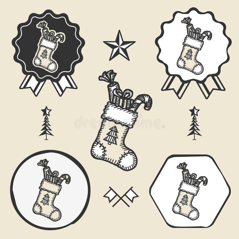 Bożenarodzeniowa skarpeta przedstawia prezenta rocznika symbol ilustracja wektor