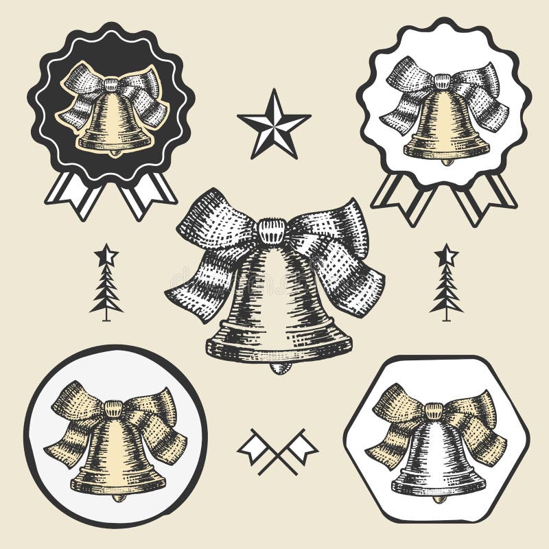 Bożenarodzeniowego dzwonu rocznika symbolu emblemata etykietka ilustracja wektor