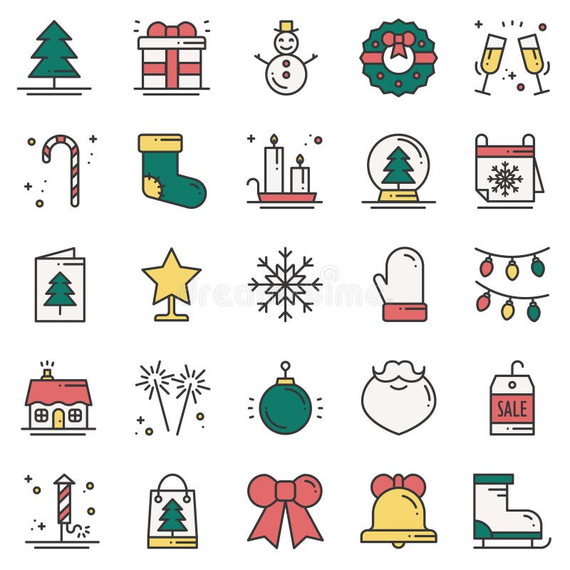 Bożenarodzeniowego wakacje cienkie kreskowe ikony ustawiać Nowego Roku świętowania konturu kolekcja Podstawowi xmas zimy elementy ilustracja wektor Bożenarodzeniowego wakacje cienkie kreskowe ikony ustawiać Nowego Roku świętowania konturu kolekcja Podstawowi xmas zimy elementy ilustracja wektor