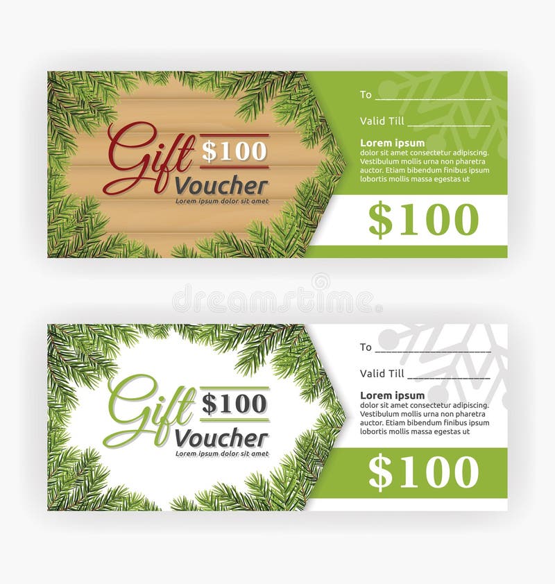 Christmas leaves border theme, gift voucher certificate template. Vector illustration. Christmas leaves border theme, gift voucher certificate template. Vector illustration