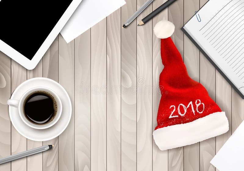 Bożenarodzeniowy Biurowy tło z Santa kapeluszem ilustracji Bożenarodzeniowy Biurowy tło z Santa kapeluszem ilustracji