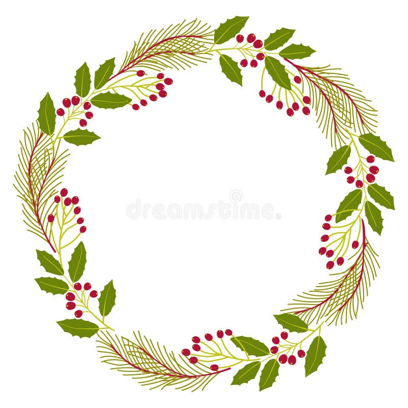 Bożenarodzeniowy dekoracyjny wianek naturalny holly, bluszcz, jemioła na białym tle royalty ilustracja Bożenarodzeniowy dekoracyjny wianek naturalny holly, bluszcz, jemioła na białym tle royalty ilustracja