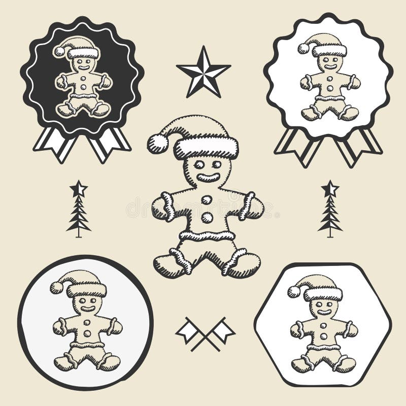 Bożenarodzeniowy piernikowego mężczyzna rocznika symbolu emblemat royalty ilustracja