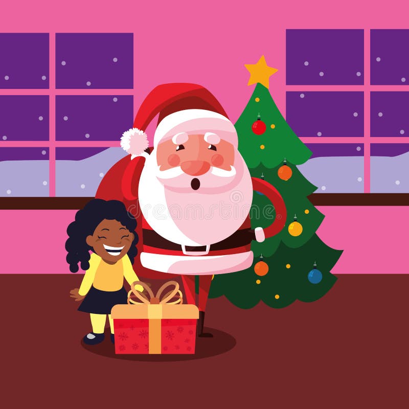 Bożenarodzeniowy Santa Claus z dziewczyną i prezentem royalty ilustracja Bożenarodzeniowy Santa Claus z dziewczyną i prezentem royalty ilustracja