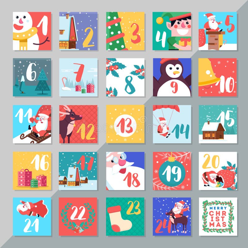Bożenarodzeniowy wakacyjny nastanie kalendarza szablonu projekt Wesoło xmas da ilustracji Bożenarodzeniowy wakacyjny nastanie kalendarza szablonu projekt Wesoło xmas da ilustracji