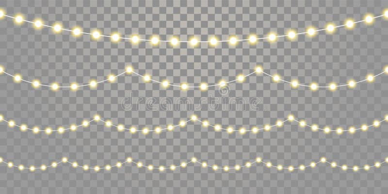 Christmas lights seamless vector isolated on transparent background. Vector Xmas, birthday or holiday festival celebration lamp lights. Christmas lights seamless vector isolated on transparent background. Vector Xmas, birthday or holiday festival celebration lamp lights