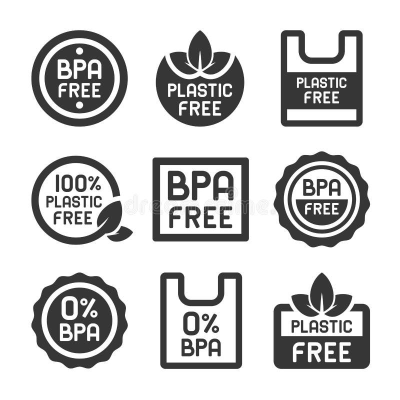 BPA free vector certificate icon. No phthalates and no bisphenol, safe food  package stamp, check mark and green leaf Stock Vector