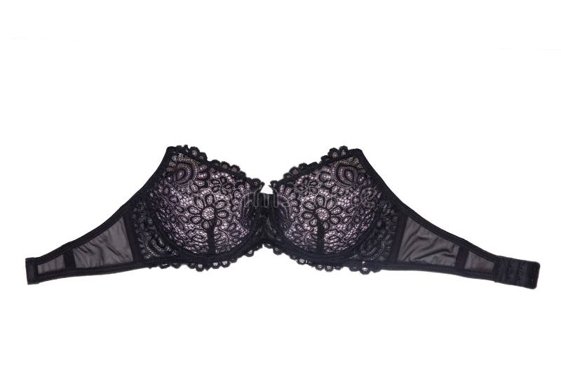 Bra isolated. Closeup of beautiful female stylish black bra with laces and straps isolated on a white background. Fashionable royalty free stock photography Bra isolated. Closeup of beautiful female stylish black bra with laces and straps isolated on a white background. Fashionable royalty free stock photography