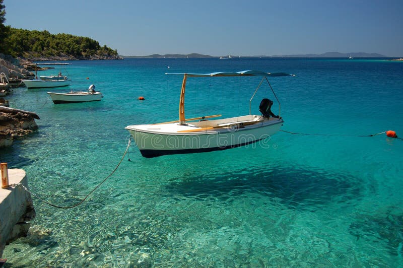 Picturesque scene of boats in a quiet bay of Milna