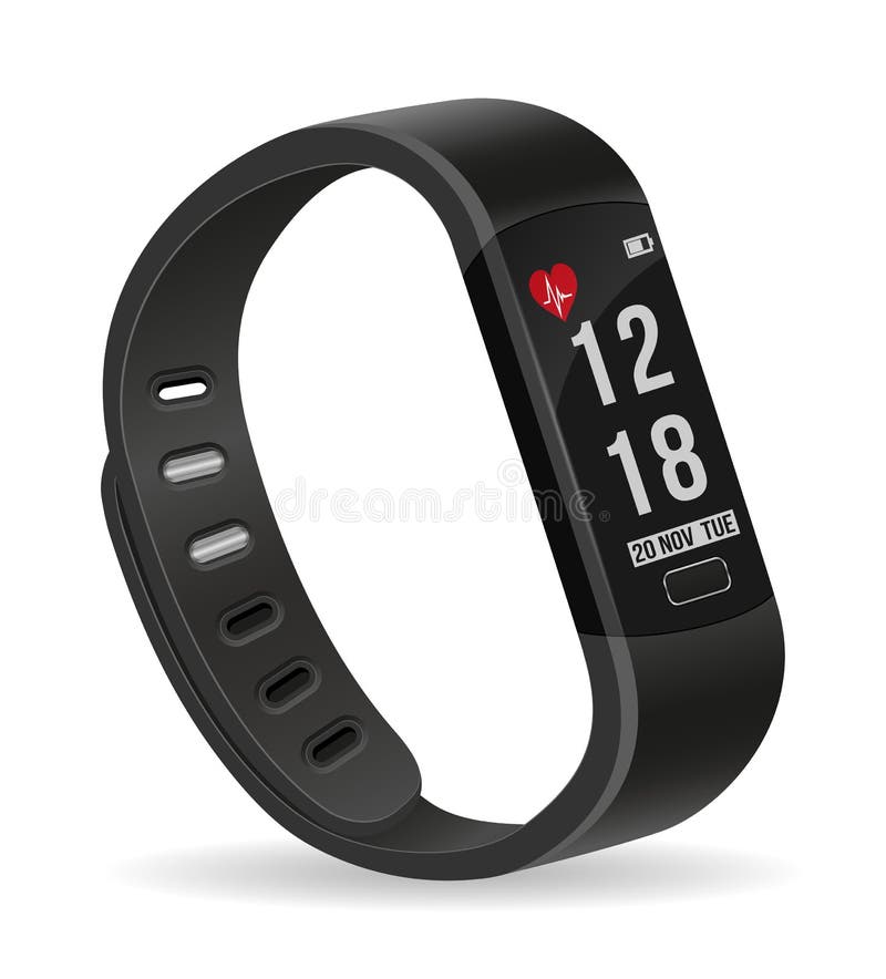 Braccialetto di orologio astuto di forma fisica di Digital con il vect delle azione dello schermo attivabile al tatto illustrazione vettoriale Braccialetto di orologio astuto di forma fisica di Digital con il vect delle azione dello schermo attivabile al tatto illustrazione vettoriale