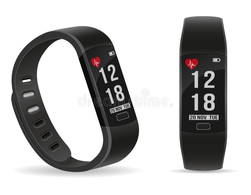 Braccialetto di orologio astuto di forma fisica di Digital con il vect delle azione dello schermo attivabile al tatto illustrazione vettoriale Braccialetto di orologio astuto di forma fisica di Digital con il vect delle azione dello schermo attivabile al tatto illustrazione vettoriale