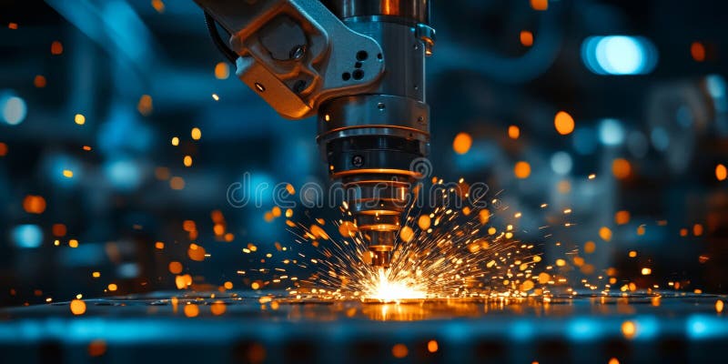Braccio robotico con laser per la lavorazione dei metalli in fabbrica industriale royalty illustrazione gratis
