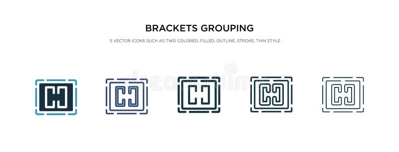 Brackets grouping icon in different style vector illustration. two colored and black brackets grouping vector icons designed in royalty free illustration