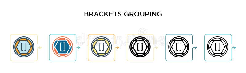 Brackets grouping symbol vector icon in 6 different modern styles. Black, two colored brackets grouping symbol icons designed in royalty free illustration