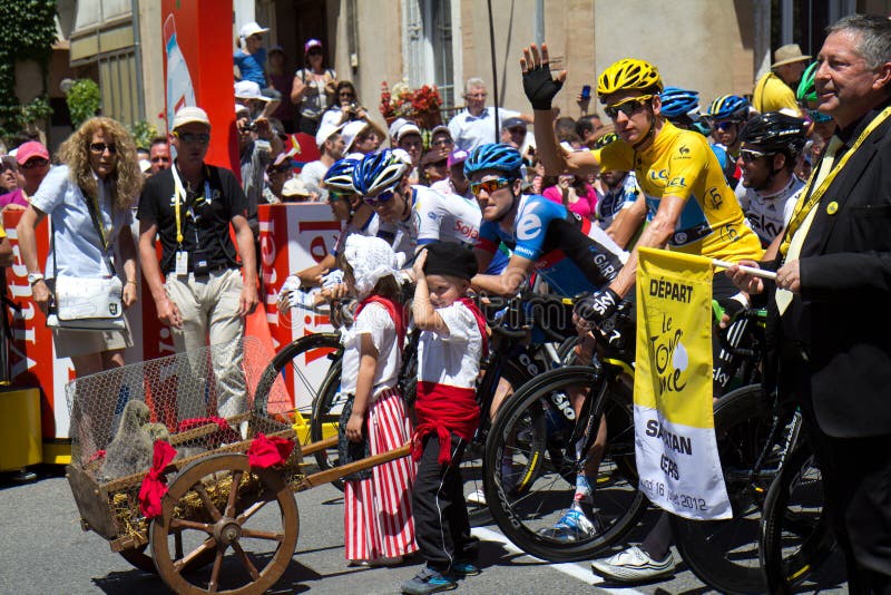Bradley Wiggings. SAMATAN, FRANCE- JULY 16: Cyclists at the departure of the 15th stage of the Tour de France, from Samatan to Pau, on July 16, 2012 in Samatan stock image Bradley Wiggings. SAMATAN, FRANCE- JULY 16: Cyclists at the departure of the 15th stage of the Tour de France, from Samatan to Pau, on July 16, 2012 in Samatan stock image
