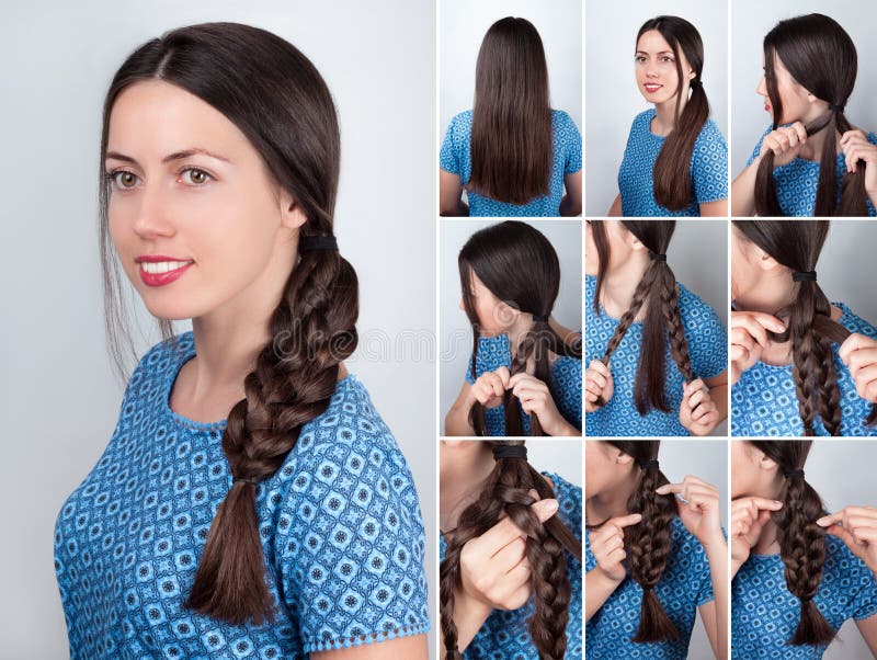 Hairstyle Braid with Natural Flowers Tutorial Stock Image - Image of ...