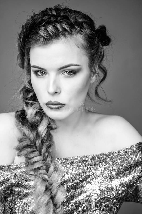 Braided Hairstyle. Beautiful Young Woman with Modern Hairstyle. Girl ...