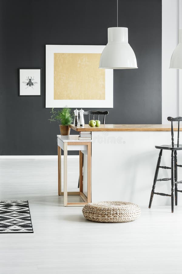 Rustic dining room with pouf royalty free stock photos Rustic dining room with pouf royalty free stock photos