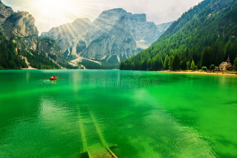 Braies lake and Dolomites,South Tyrol,Italy royalty free stock photo Braies lake and Dolomites,South Tyrol,Italy royalty free stock photo
