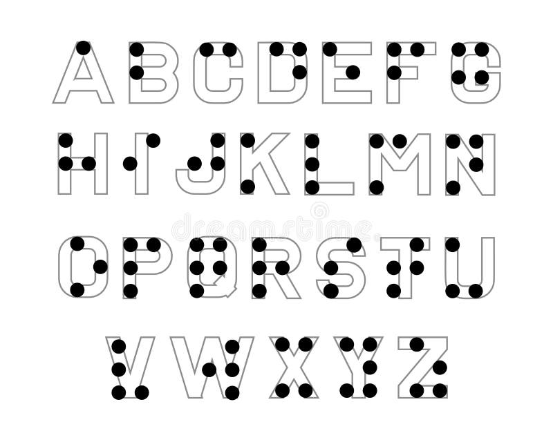 Brailleschrift. englische Fassung des Braille-Alphabets. abc für sehbehinderte blinde Menschen stock abbildung