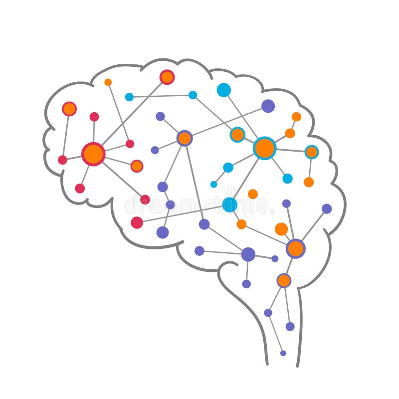 Brain activity concept. Brain silhouette with the thinking process inside vector illustration